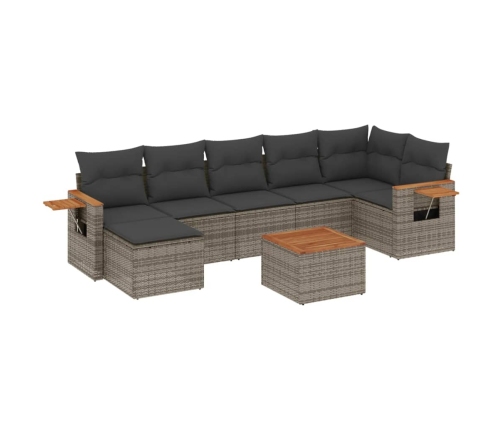 Set de sofás de jardín 8 pzas y cojines ratán sintético gris