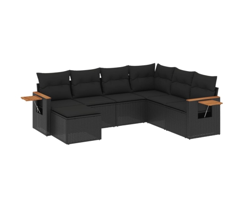 Set de comedor de jardín 7 pzas y cojines ratán sintético negro
