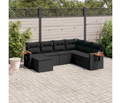 Set de comedor de jardín 7 pzas y cojines ratán sintético negro