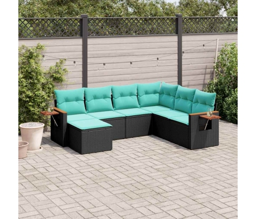 Set de sofás de jardín 7 pzas con cojines ratán sintético negro