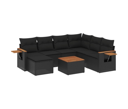 Set de sofás de jardín 8 piezas y cojines ratán sintético negro