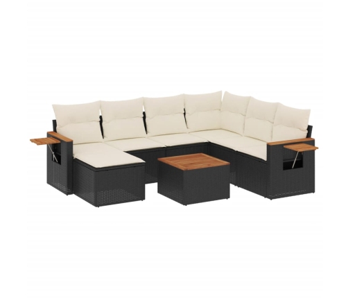 Set de sofás de jardín 8 piezas y cojines ratán sintético negro