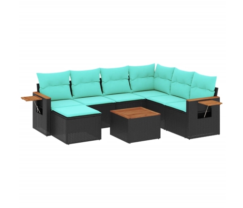 Set de sofás de jardín 8 pzas con cojines ratán sintético negro