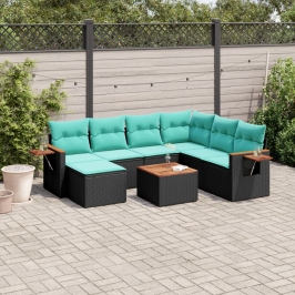 Set de sofás de jardín 8 pzas con cojines ratán sintético negro