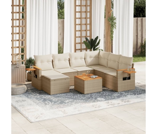 Juego de sofás de jardín con cojines beige 8 pzas ratán PE