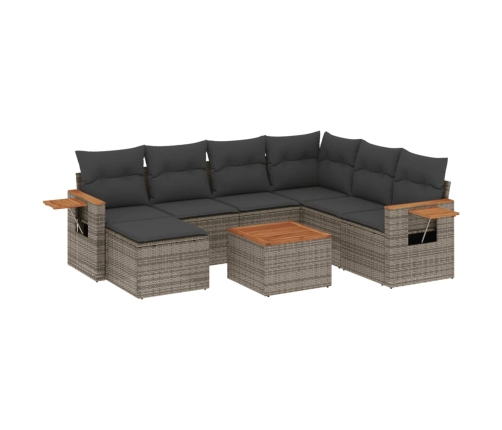 Set de sofás de jardín 8 pzas y cojines ratán sintético gris