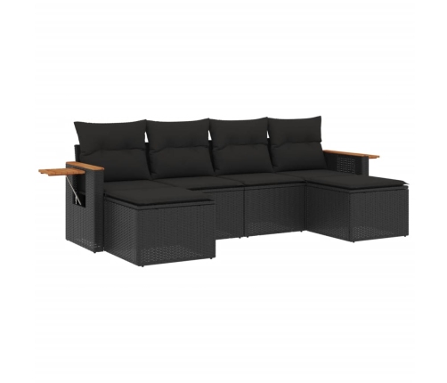 Set de sofás de jardín 6 piezas y cojines ratán sintético negro
