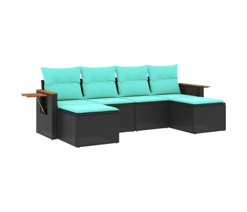 Set de sofás de jardín 6 pzas con cojines ratán sintético negro