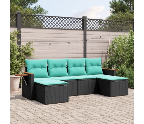 Set de sofás de jardín 6 pzas con cojines ratán sintético negro