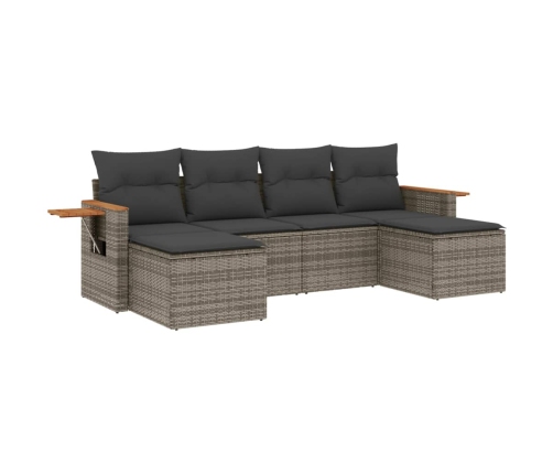 Set de muebles de jardín 6 pzas y cojines ratán sintético gris