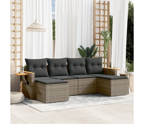 Set de muebles de jardín 6 pzas y cojines ratán sintético gris