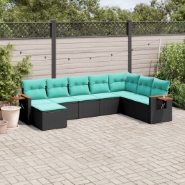 Set de sofás de jardín 8 pzas con cojines ratán sintético negro