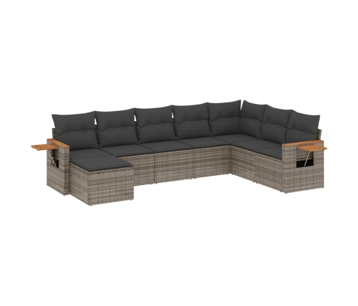 Set de sofás de jardín 8 pzas y cojines ratán sintético gris