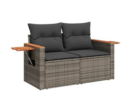 Set de sofás de jardín 8 pzas y cojines ratán sintético gris