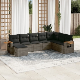 Set de sofás de jardín 8 pzas y cojines ratán sintético gris