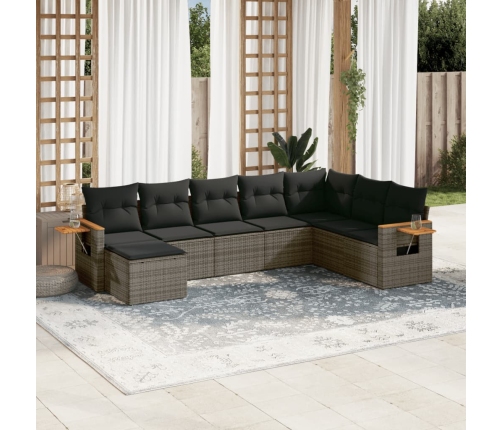 Set de sofás de jardín 8 pzas y cojines ratán sintético gris