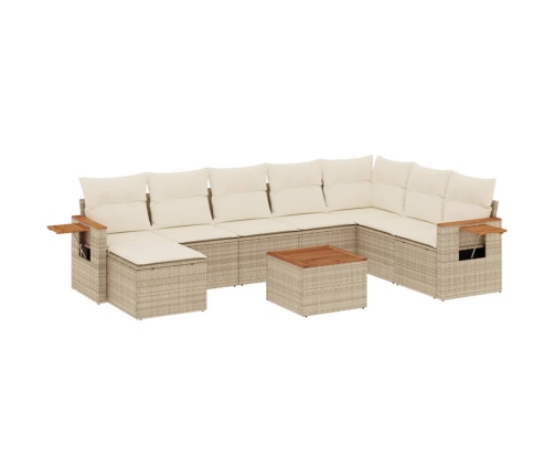 Set de sofás de jardín 9 pzas con cojines ratán sintético beige
