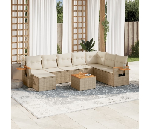 Set de sofás de jardín 9 pzas con cojines ratán sintético beige