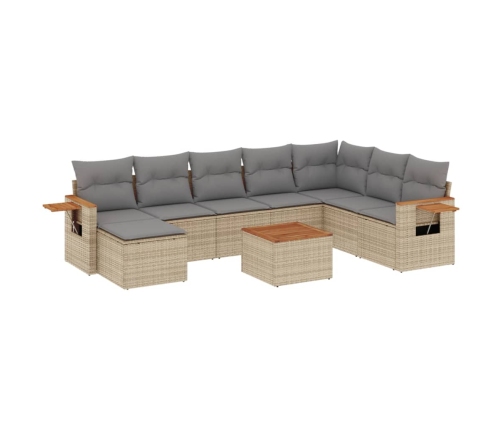 Set de sofás de jardín 9 pzas con cojines ratán sintético beige