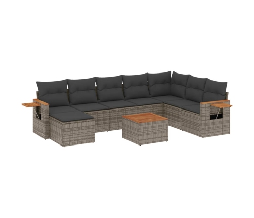 Set de muebles de jardín 9 pzas y cojines ratán sintético gris