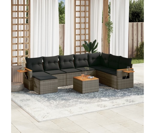Set de muebles de jardín 9 pzas y cojines ratán sintético gris