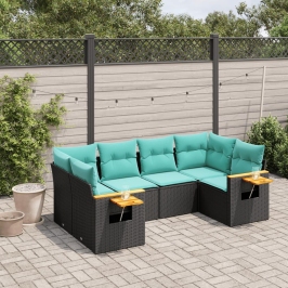 Set de sofás de jardín 6 pzas con cojines ratán sintético negro