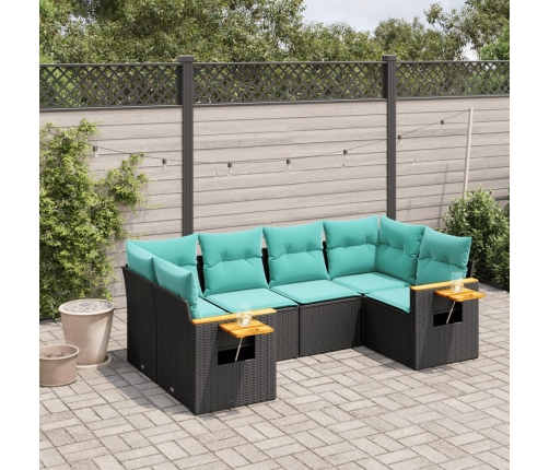 Set de sofás de jardín 6 pzas con cojines ratán sintético negro