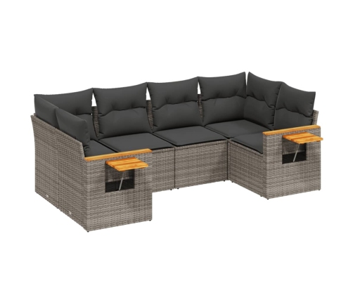 Set de muebles de jardín 6 pzas y cojines ratán sintético gris
