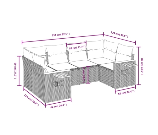 Set de muebles de jardín 6 pzas y cojines ratán sintético gris