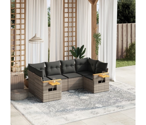 Set de muebles de jardín 6 pzas y cojines ratán sintético gris