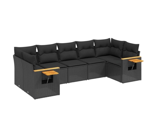 Set de comedor de jardín 7 pzas y cojines ratán sintético negro