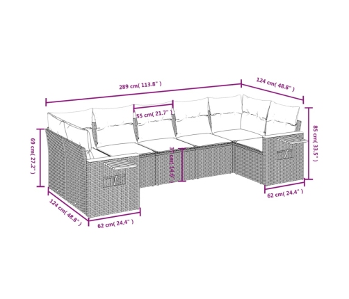 Set de comedor de jardín 7 pzas y cojines ratán sintético negro