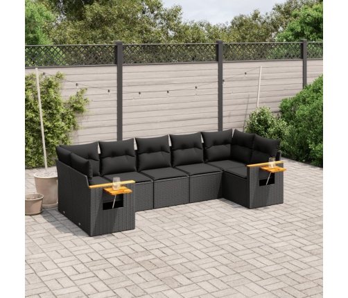 Set de comedor de jardín 7 pzas y cojines ratán sintético negro