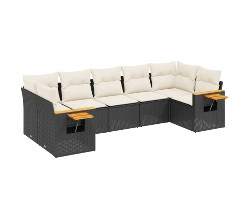Set de comedor de jardín 7 pzas y cojines ratán sintético negro