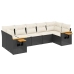 Set de comedor de jardín 7 pzas y cojines ratán sintético negro
