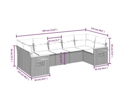 Set de comedor de jardín 7 pzas y cojines ratán sintético negro