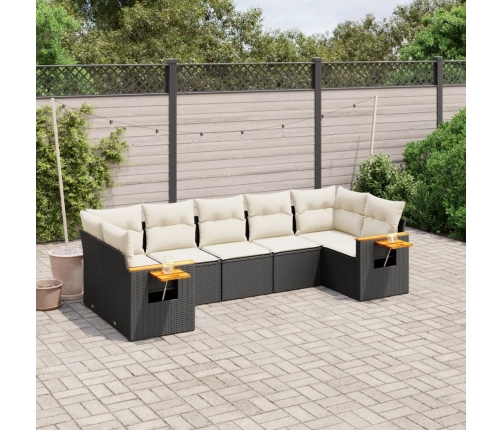 Set de comedor de jardín 7 pzas y cojines ratán sintético negro