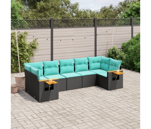 Set de sofás de jardín 7 pzas con cojines ratán sintético negro