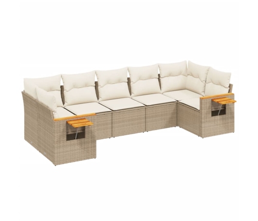 Set sofás de jardín 7 piezas y cojines ratán sintético beige