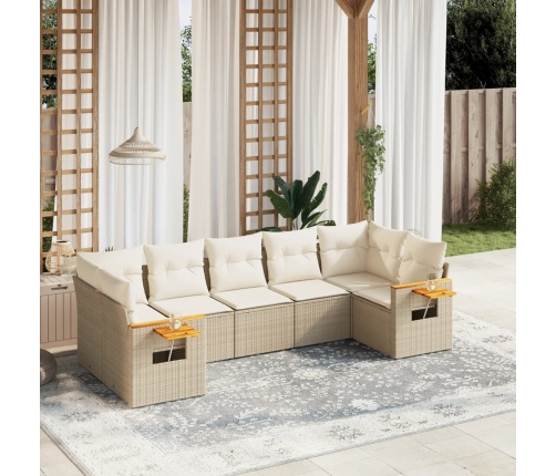 Set sofás de jardín 7 piezas y cojines ratán sintético beige