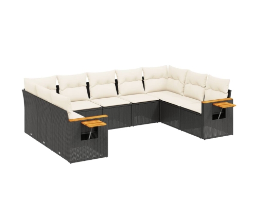 Set de sofás de jardín 8 piezas y cojines ratán sintético negro
