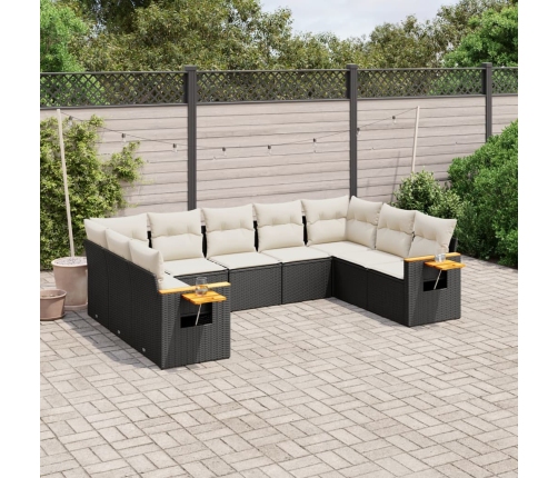 Set de sofás de jardín 8 piezas y cojines ratán sintético negro
