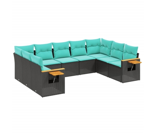 Set de sofás de jardín 9 pzas con cojines ratán sintético negro