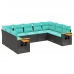 Set de sofás de jardín 9 pzas con cojines ratán sintético negro