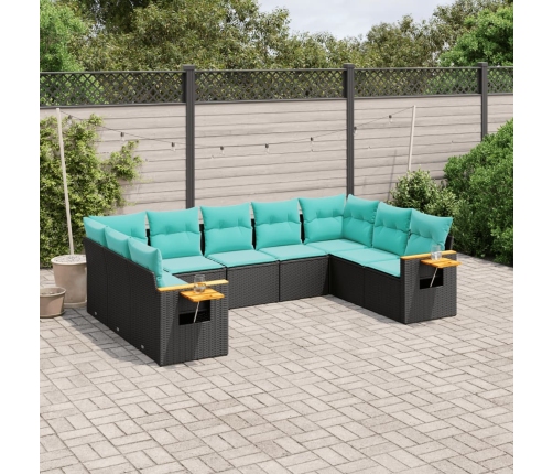 Set de sofás de jardín 9 pzas con cojines ratán sintético negro
