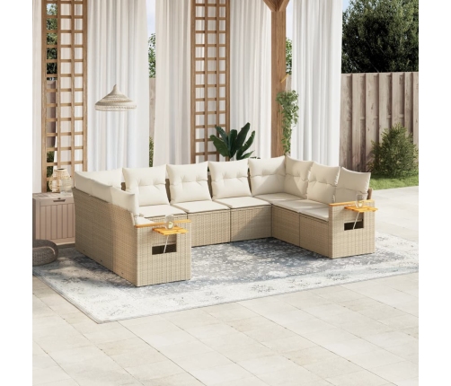 Set de sofás de jardín 9 pzas con cojines ratán sintético beige