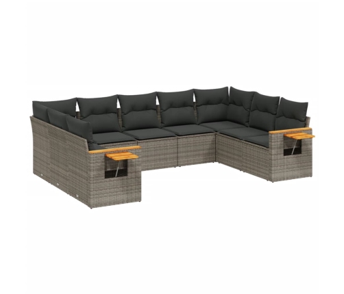 Set de muebles de jardín 9 pzas y cojines ratán sintético gris