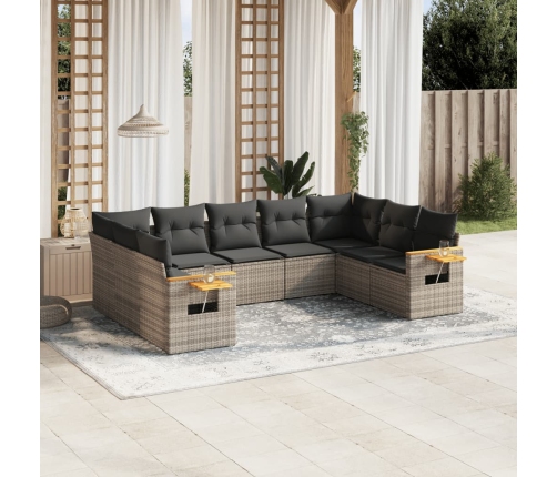 Set de muebles de jardín 9 pzas y cojines ratán sintético gris