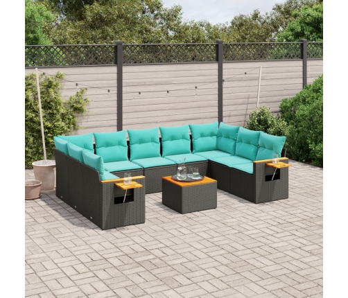 Set de sofás de jardín 10pzas con cojines ratán sintético negro