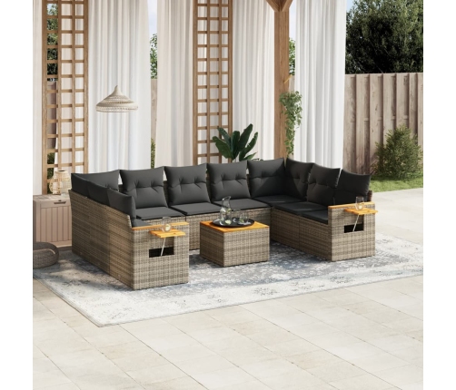 Set de sofás de jardín 10 pzas con cojines ratán sintético gris